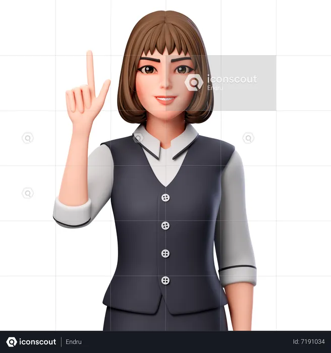 Business Woman Pointing Upward Using Left Hand  3D Illustration