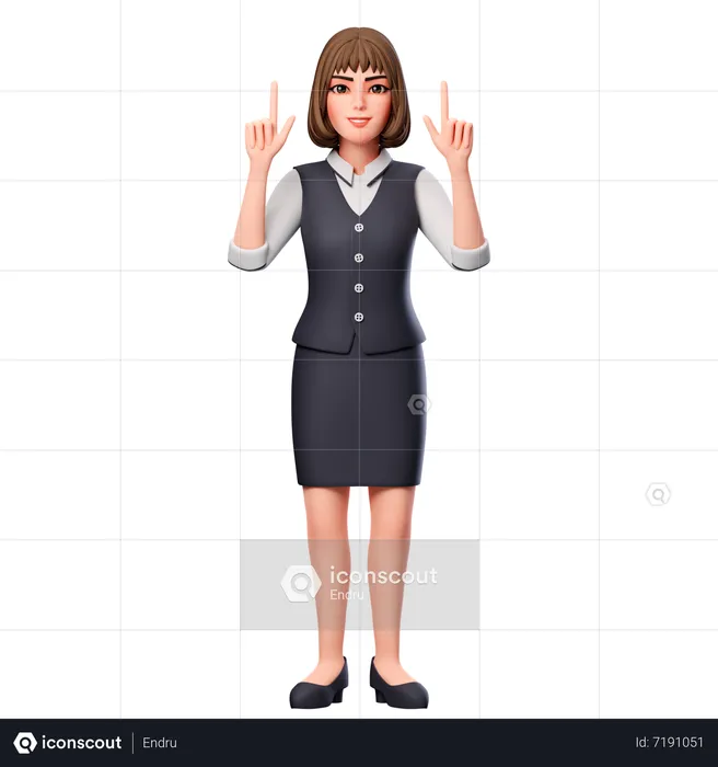 Business Woman Pointing Upwards Using Both Hands  3D Illustration