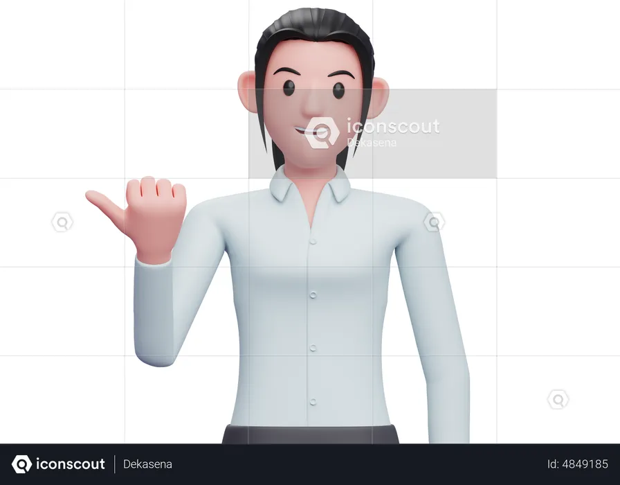 Business woman pointing with thumb aside  3D Illustration