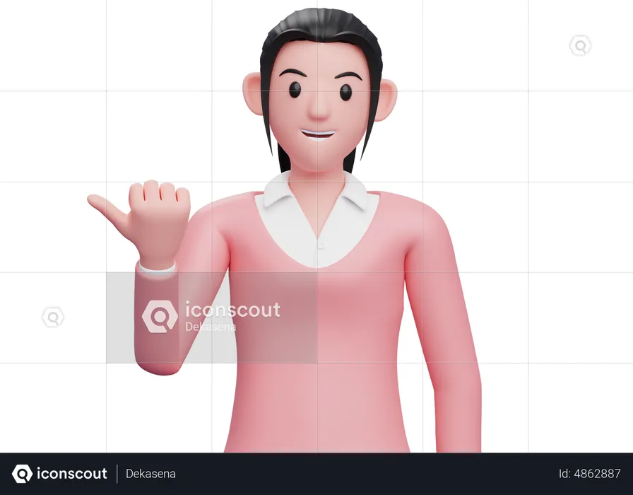 Business woman pointing with thumb aside  3D Illustration