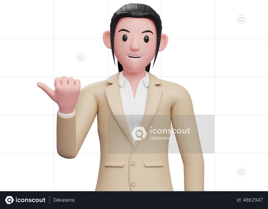 Business woman pointing with thumb aside  3D Illustration