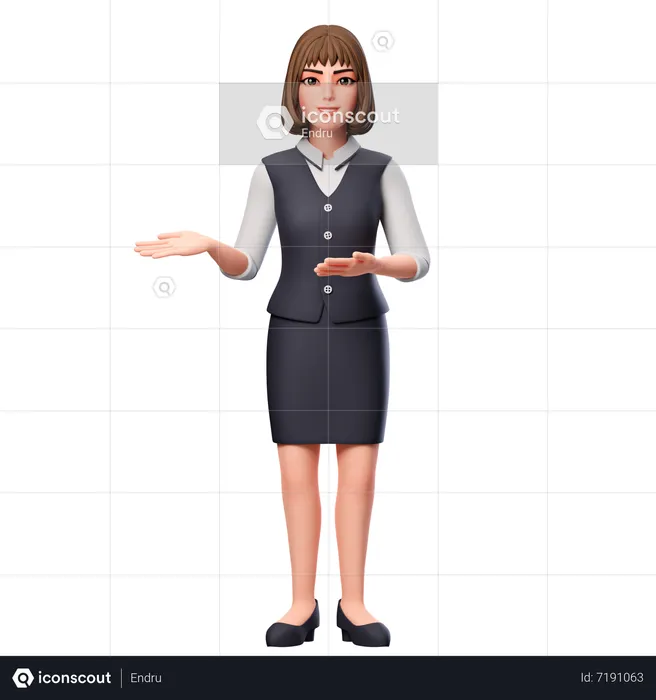 Business Woman Presenting Her Hands To The Left Side Using Both Hands  3D Illustration