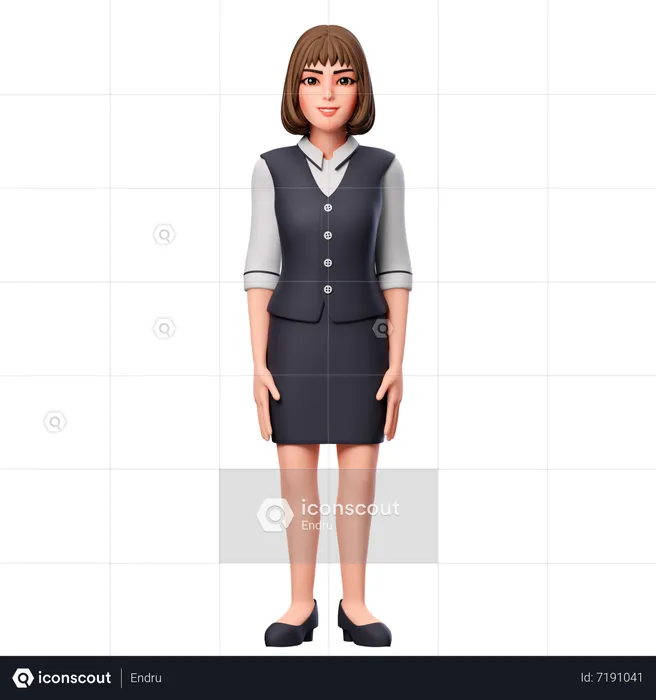 Business Woman Show Standing Gesture  3D Illustration