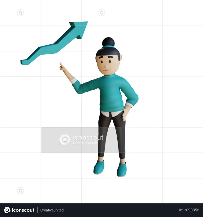 Business woman Showing growth  3D Illustration
