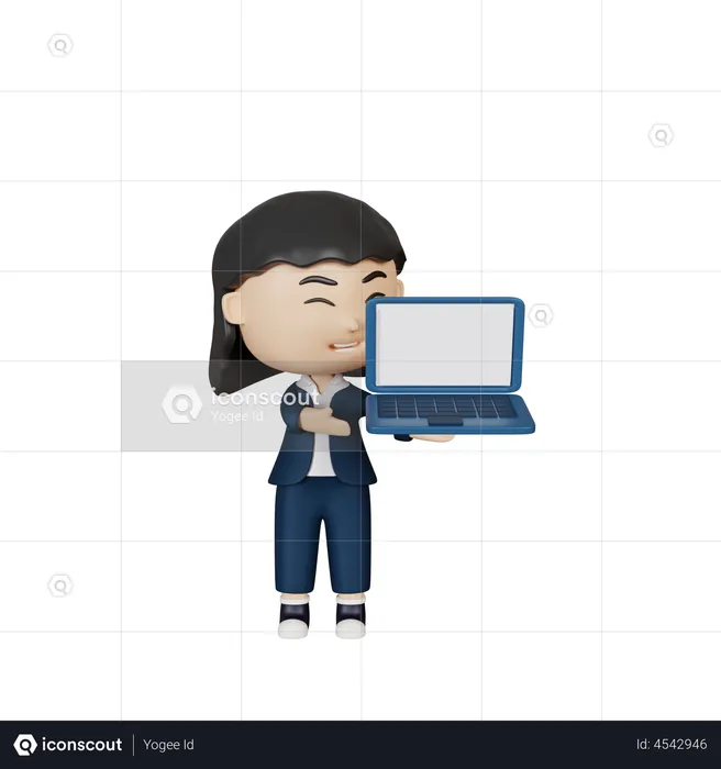 Business woman showing laptop  3D Illustration