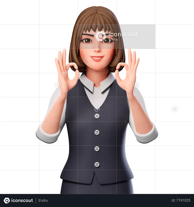 Business Woman Showing Ok Hand Gesture Using Both Hands  3D Illustration