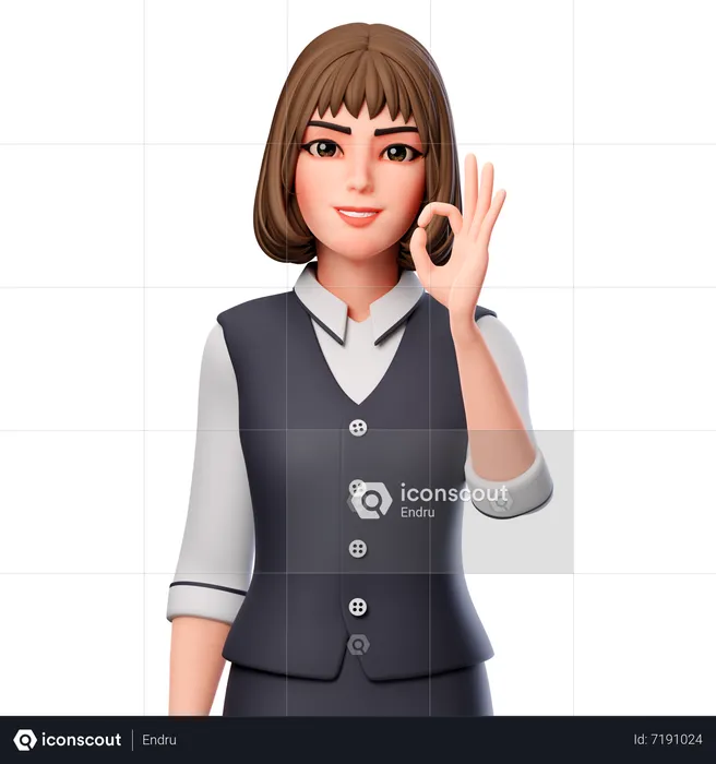 Business Woman Showing Ok Hand Gesture Using Right Hand  3D Illustration