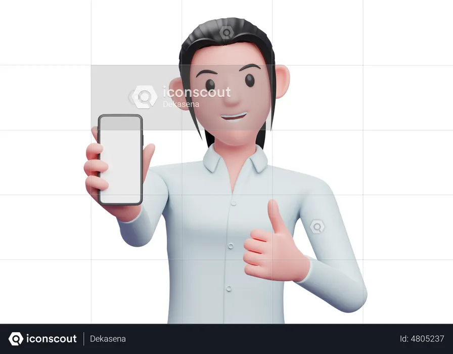 Business woman showing phone screen with thumbs up  3D Icon
