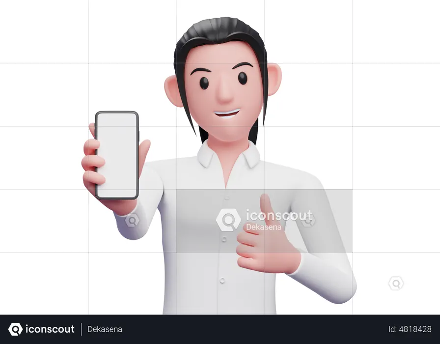 Business woman showing phone screen with thumbs up  3D Illustration