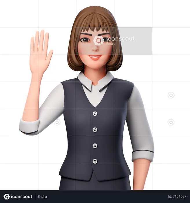 Business Woman Showing Raised Left Hand  3D Illustration