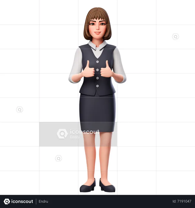 Business Woman Showing Thumbs Up Hand Gesture Using Both Hand  3D Illustration