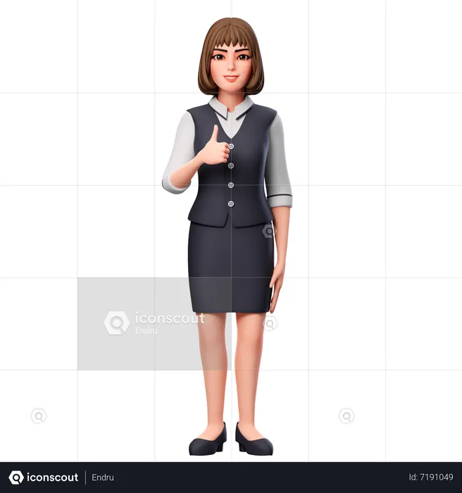 Business Woman Showing Thumbs Up Hand Gesture Using Left Hand  3D Illustration