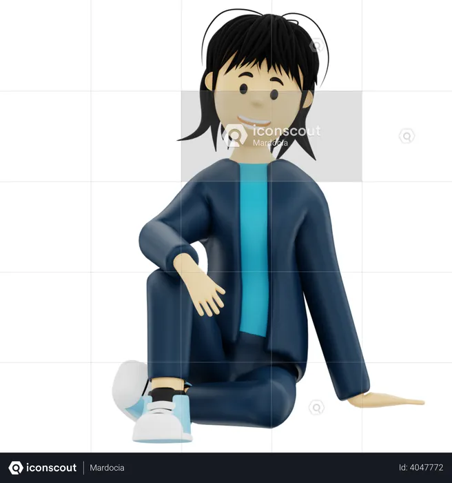 Business woman sitting on floor  3D Illustration