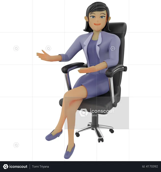 Business Woman sitting with welcome pose  3D Illustration