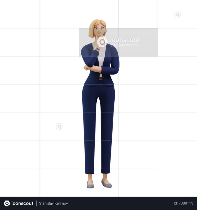 Business Woman Standing With Finger On Chin  3D Illustration