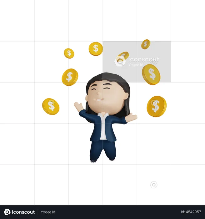 Business woman with coins  3D Illustration