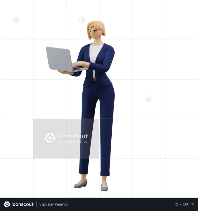 Business woman with laptop  3D Illustration