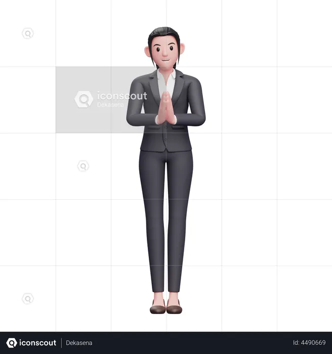 Business Woman With Namaste Gesture  3D Illustration