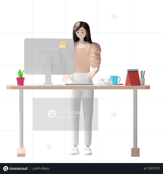 Business woman working in office  3D Illustration