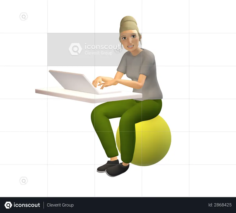 Business woman working on laptop  3D Illustration