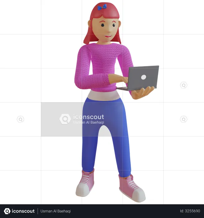 Business woman working on laptop  3D Illustration