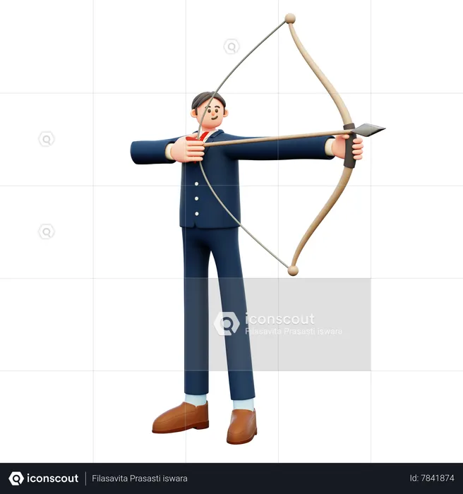 Businessman Aiming With Bow And Arrow  3D Illustration