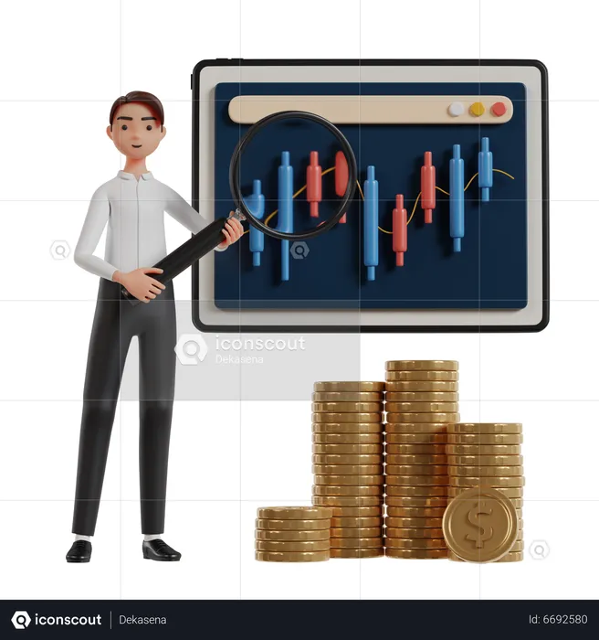 Businessman Analyzing Stock Market Investment  3D Illustration