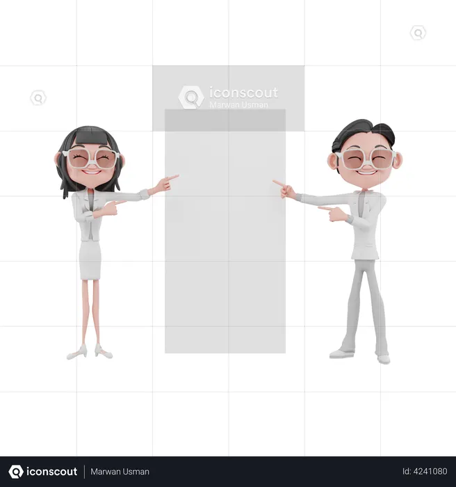 Businessman and businesswomen showing blank board  3D Illustration