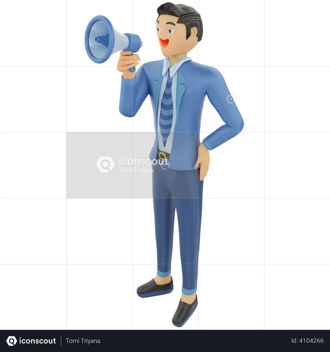 Businessman announcement with megaphone  3D Illustration