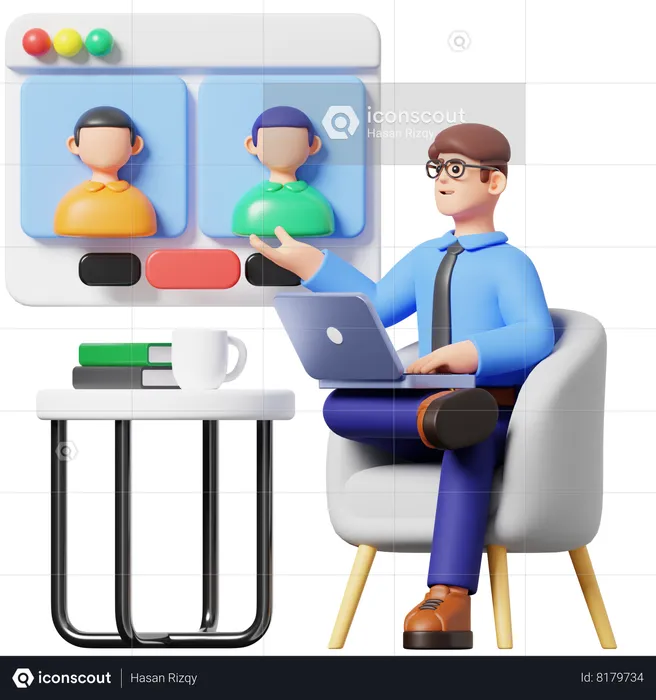 Businessman Attending Online Meeting  3D Illustration