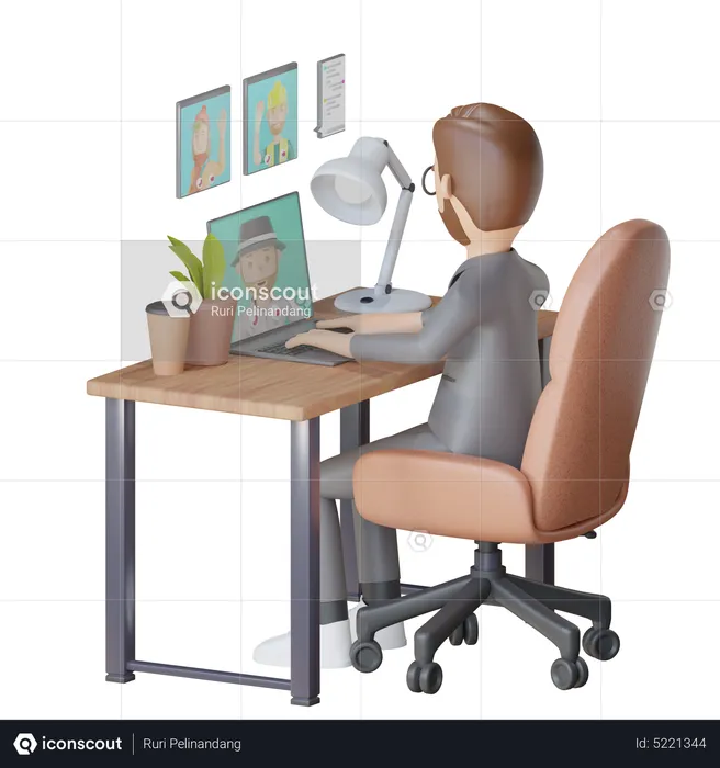 Businessman attending online meeting  3D Illustration