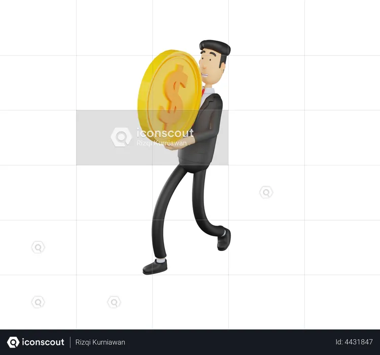 Businessman carrying coin  3D Illustration