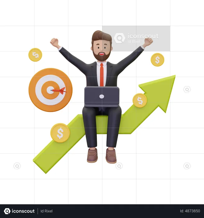 Businessman celebrating growth target  3D Illustration