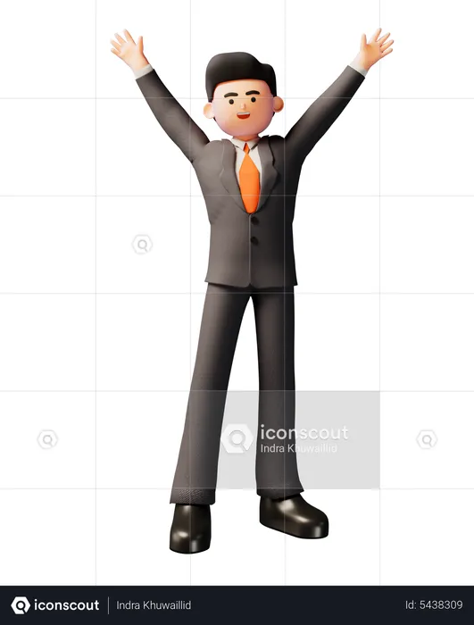 Businessman celebrating with hands raised  3D Illustration