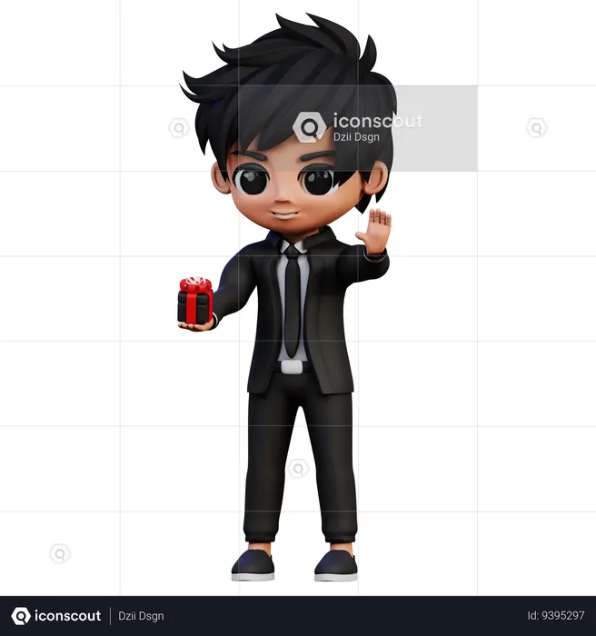 Businessman Character Bring A Gift Box  3D Icon