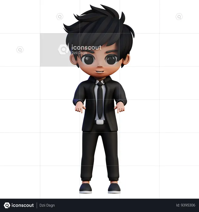 Businessman Character Pointing Down  3D Icon