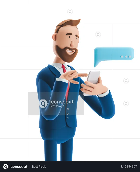 Businessman Chatting on Mobile  3D Illustration