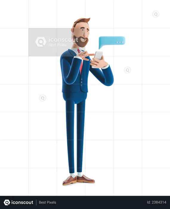 Businessman Chatting on Mobile  3D Illustration