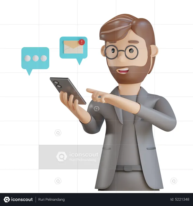 Businessman checking email notification  3D Illustration