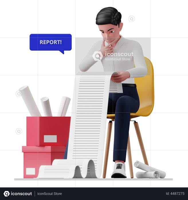 Businessman checking Financial report 3D Illustration