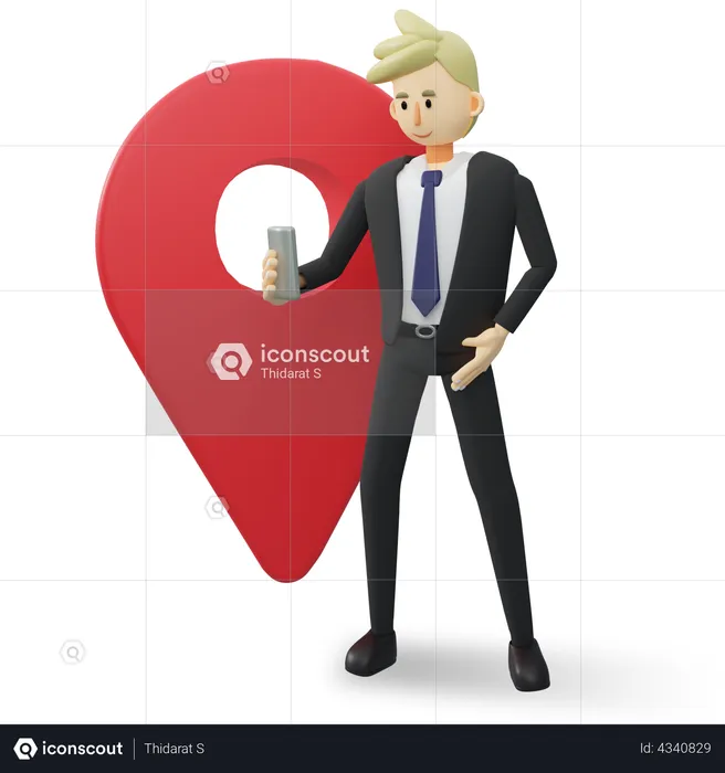 Businessman checking his location on the phone  3D Illustration