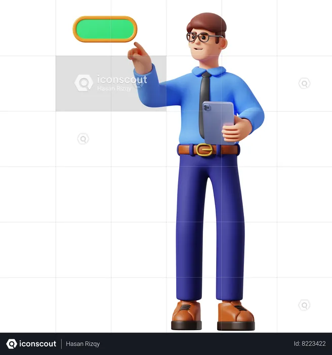 Businessman Clicking Button  3D Illustration