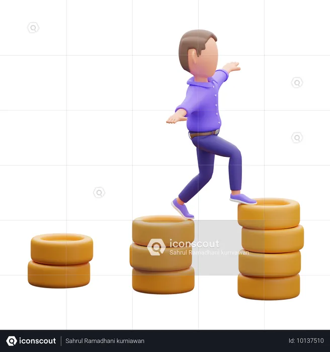 Businessman Climbing On Coin Ladder  3D Illustration