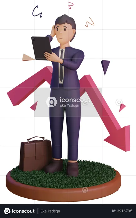 Businessman confuse due to finance loss  3D Illustration