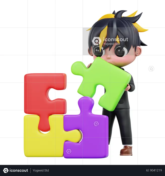 Businessman Connecting Puzzle  3D Illustration