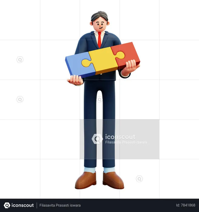 Businessman Connecting Puzzle Elements  3D Illustration