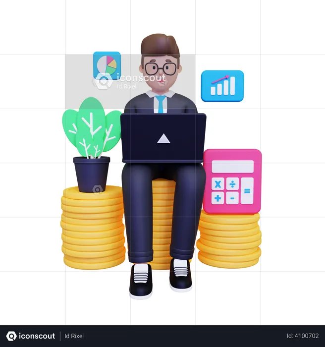 Businessman doing accounting  3D Illustration