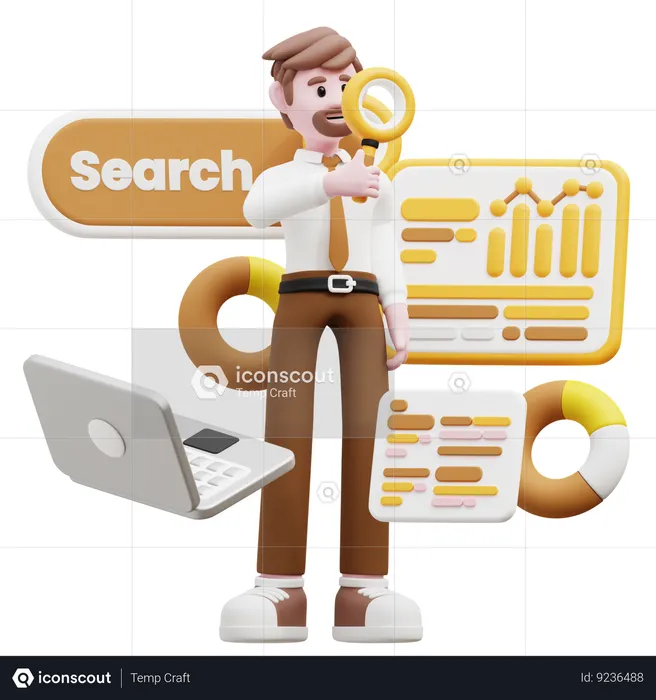 Businessman Doing Business Research  3D Illustration