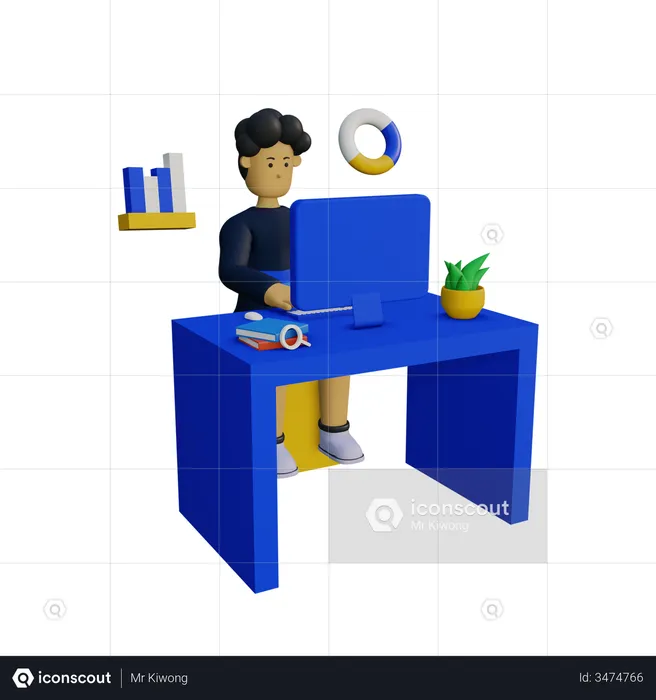 Businessman doing data analyzing in office  3D Illustration