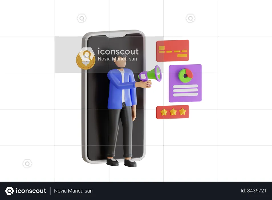 Businessman Doing Digital Social Marketing  3D Illustration